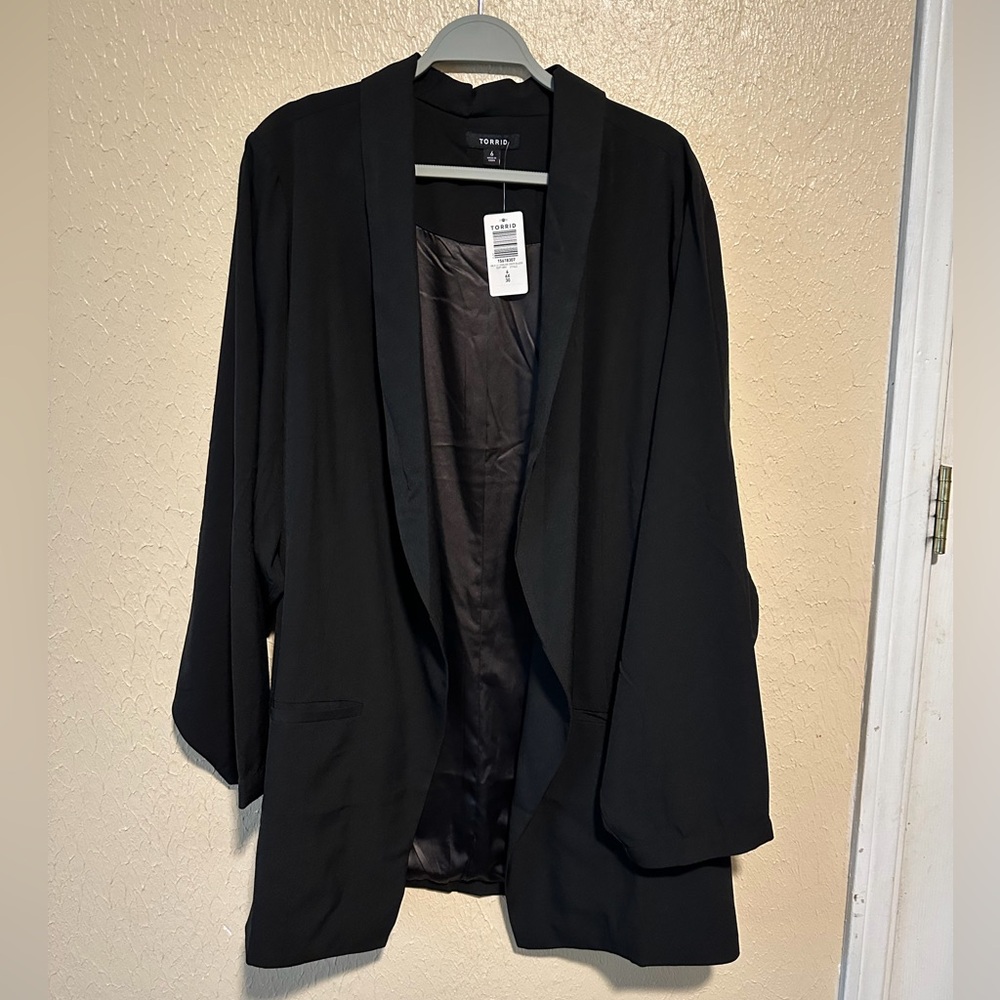 Torrid Crepe Blazer Longline Plus Size Size 6X 30 Professional Black Open Front